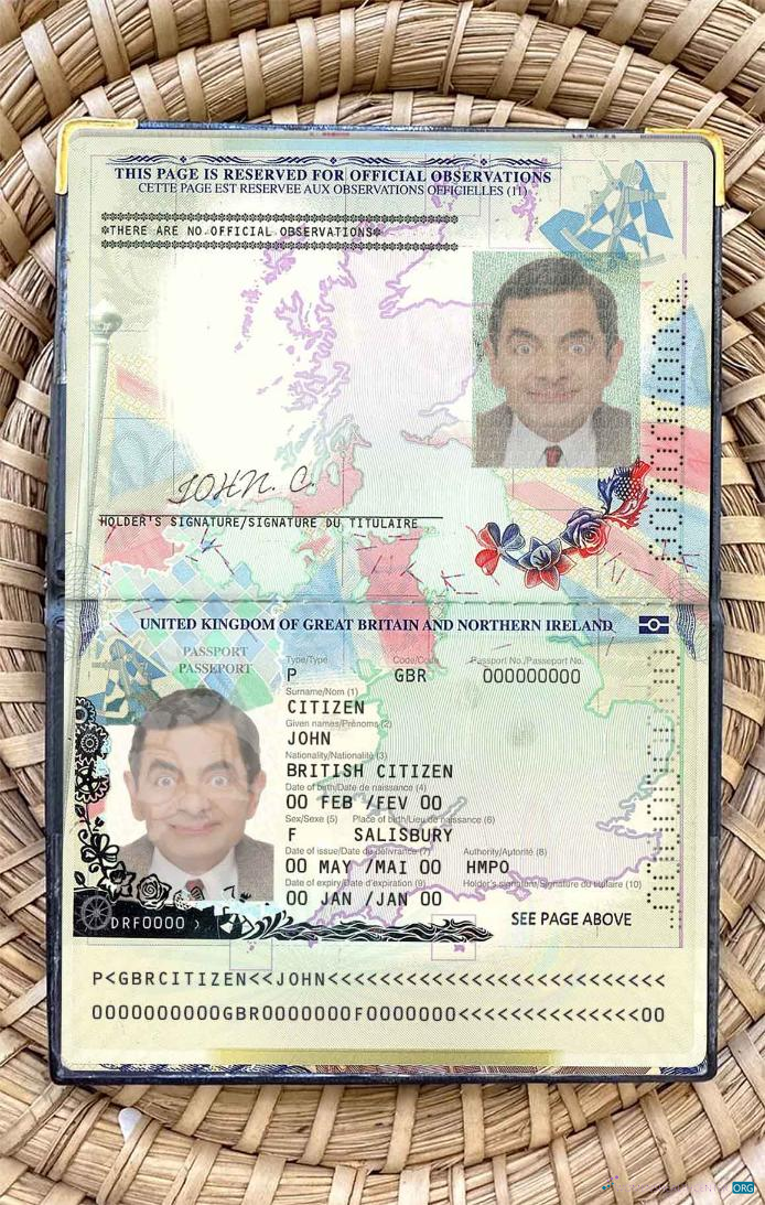 United Kingdom of Great Britain and Northern Ireland passport (2015 2020) photo look